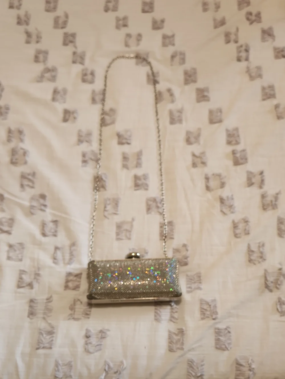 Silver Glitter Evening Clutch with Chain Strap